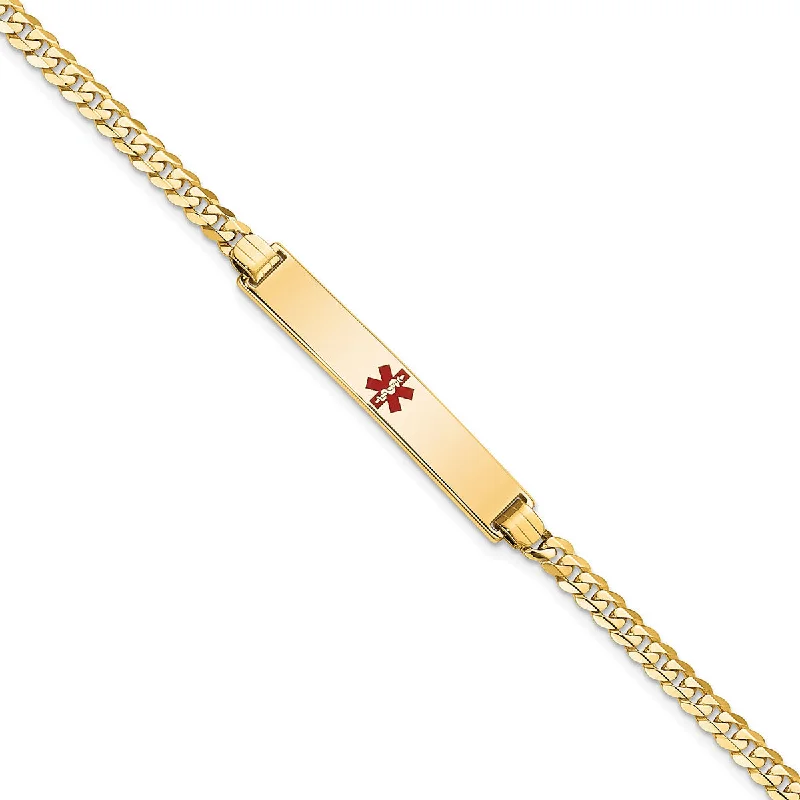 Ladies bracelets for physician vibes -14K Medical Red Enamel Flat Curb Link ID Bracelet