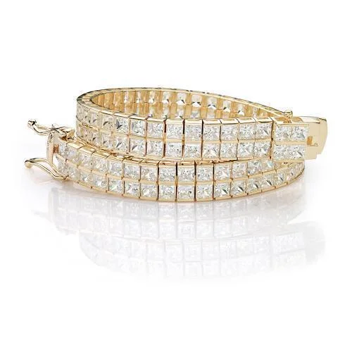 Ladies bracelets stylish charm -Princess Cut tennis bracelet with 20.52 carats* of diamond simulants in 10 carat yellow gold