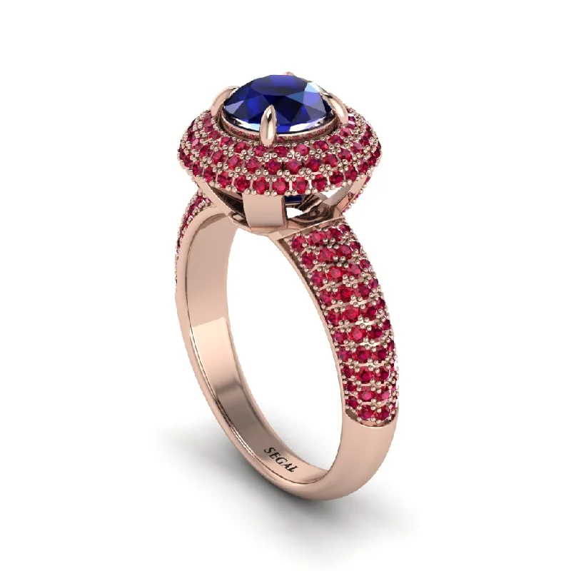 engagement-affordable-sapphire-rings-Sapphire Golden Majesty Pave Halo Engagement Ring - Myra No. 59