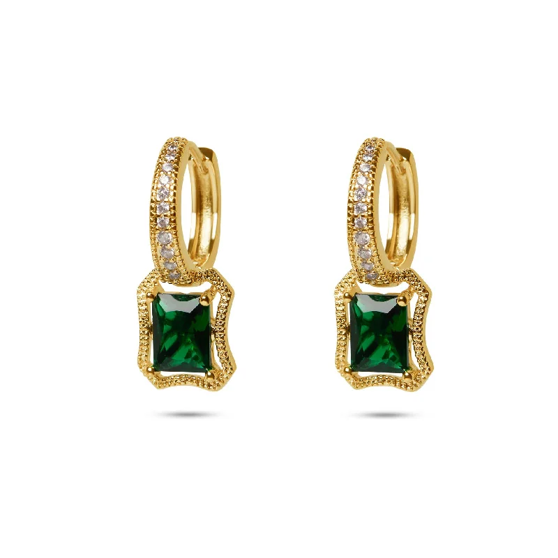 ladies-handmade-chandelier-earrings-THE GREEN EMERALD PAVE' HUGGIE EARRINGS