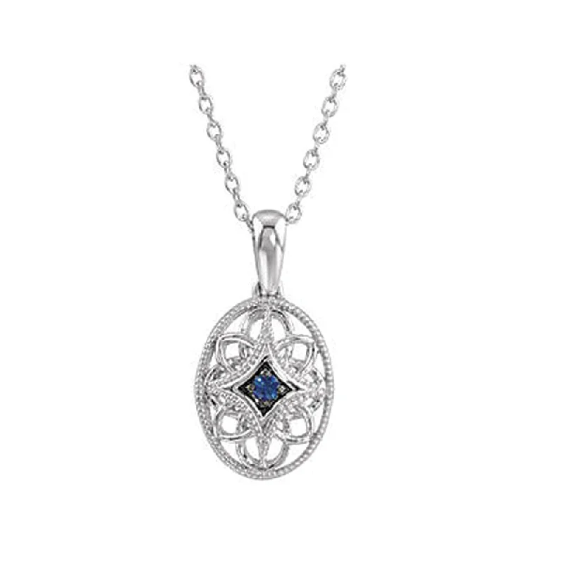 Ladies necklaces slim charm -Vintage Style Blue Sapphire Oval Necklace in Sterling Silver