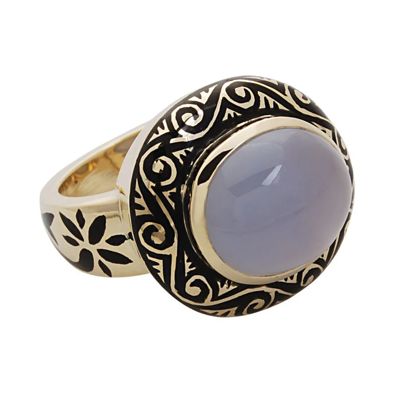 ladies-emerald-cut-diamond-rings-Ring-Chalcedony (Enamel)