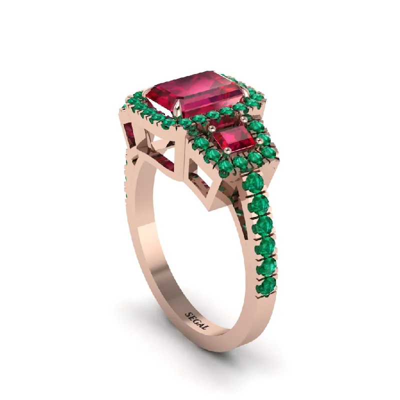 engagement-bridal-two-tone-rings-Ruby Three Halo Radiance Engagement Ring - Emely No. 26