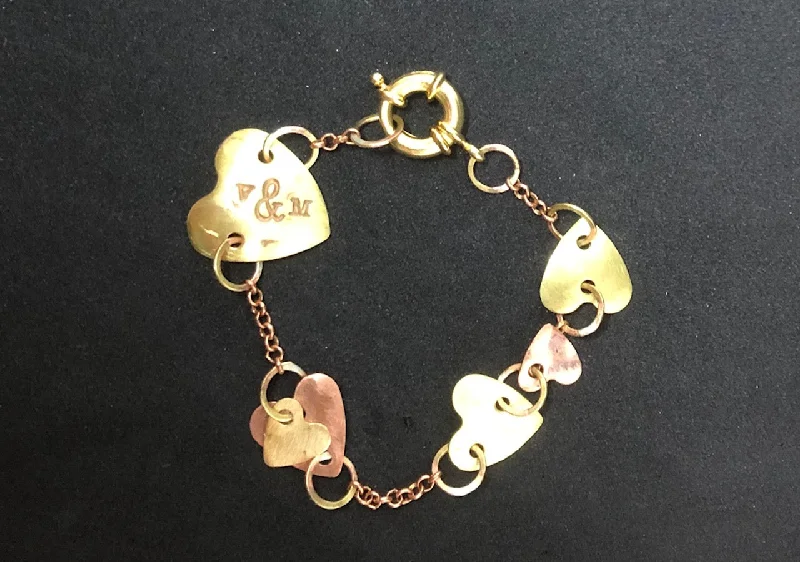 Ladies bracelets for fitness elegance -Chain of hearts copper brass bracelet