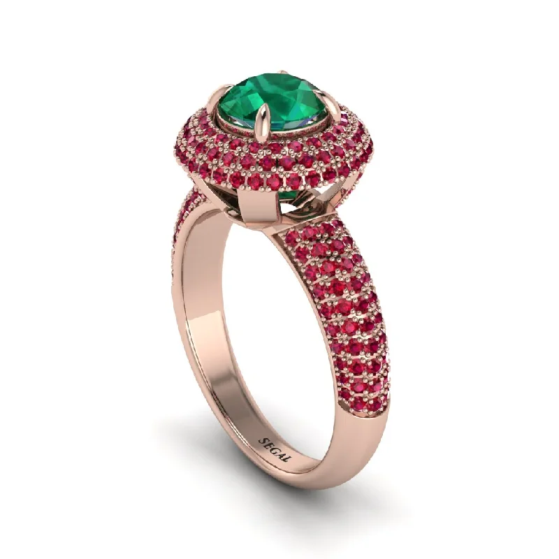 engagement-cushion-cut-platinum-rings-Emerald Golden Majesty Pave Halo Engagement Ring - Myra No. 50