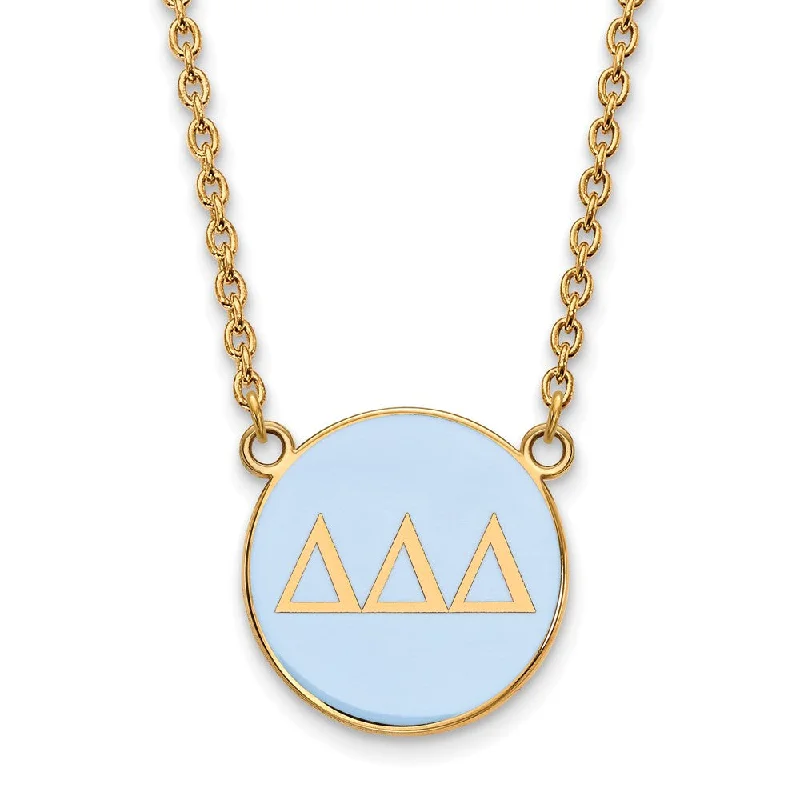 Ladies necklaces fun charm -14K Plated Silver Delta Delta Delta Large Lt Blue Enamel Disc Necklace