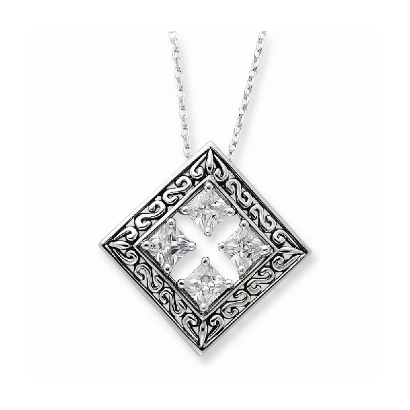 Ladies necklaces earthy flair -Rhodium Plated Silver & CZ Cornerstones of Integrity Necklace, 18 Inch