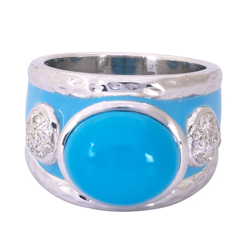 ladies-marquise-cut-gold-rings-Ring- Turquoise and Diamond (Enamel)