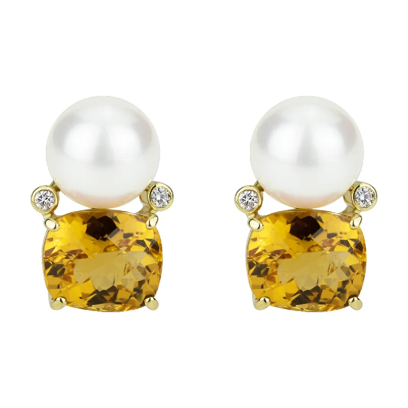 ladies-trendy-mini-hoop-earrings-Earrings - South Sea Pearl, Citrine And Diamond (2301A)