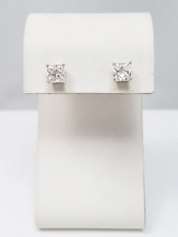 ladies-silver-moon-earrings-New Elegant 14k White Gold 1.27ctw Lab Grown Princess Cut Diamond Earrings