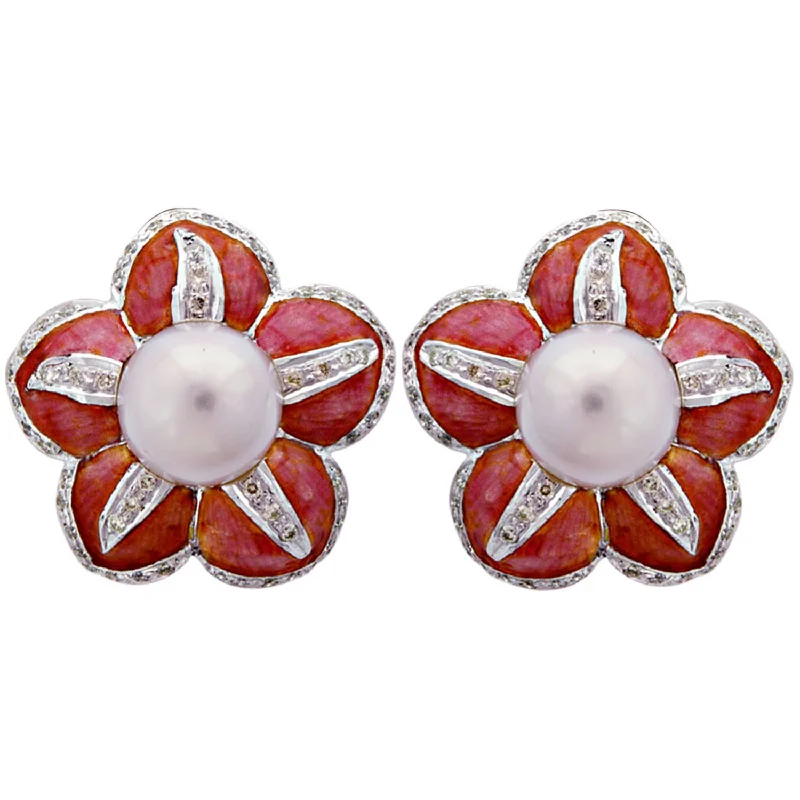 ladies-sterling-silver-ear-wrap-earrings-Earrings- S.S. Pearl And Diamond (enamel) (100CS)