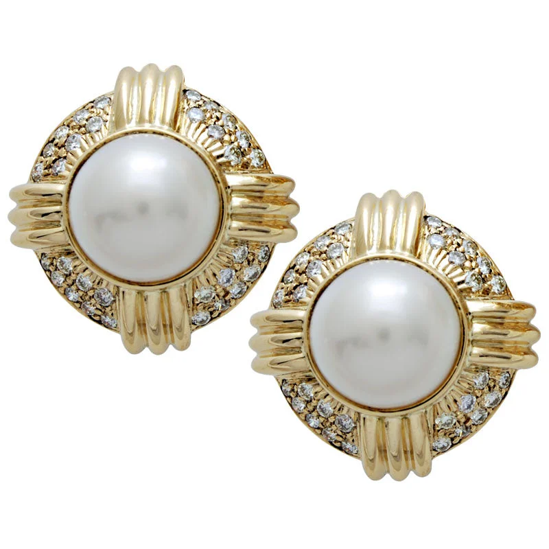 ladies-silver-flower-earrings-Earrings- Pearl And Diamond (1642B)