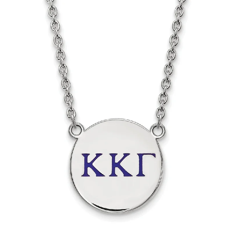 Ladies necklaces chic flair -Sterling Silver Kappa Kappa Gamma Large Blue Enamel Greek Necklace