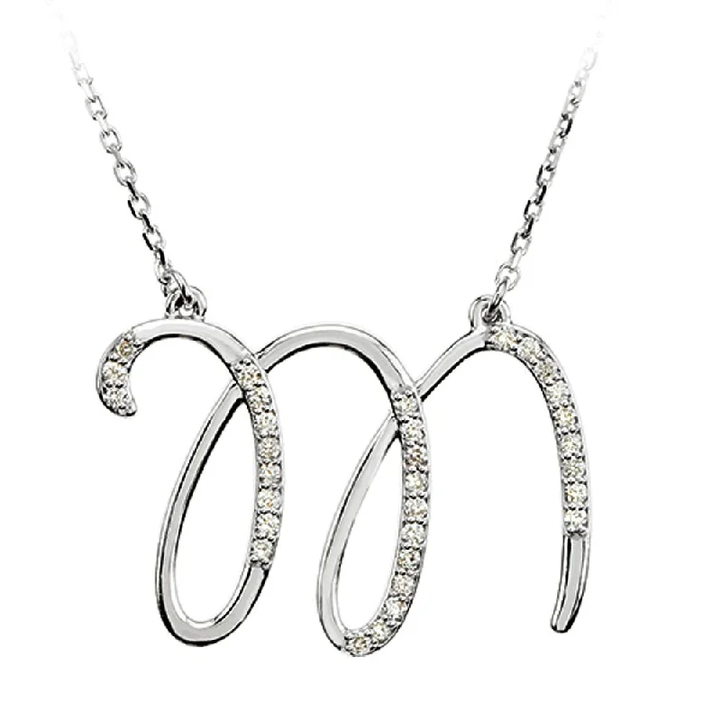 Ladies necklaces stylish elegance -1/6 Ct Diamond Sterling Silver Medium Script Initial M Necklace, 16in