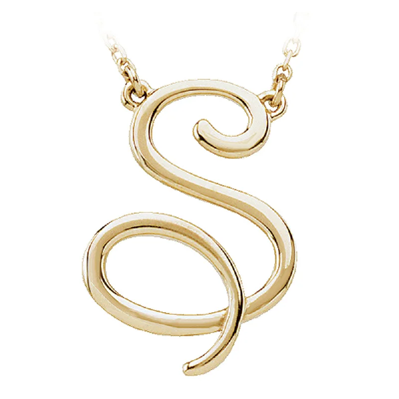 Ladies necklaces non-tarnish metal -14k Yellow Gold, Olivia Collection, Medium Script Initial S Necklace