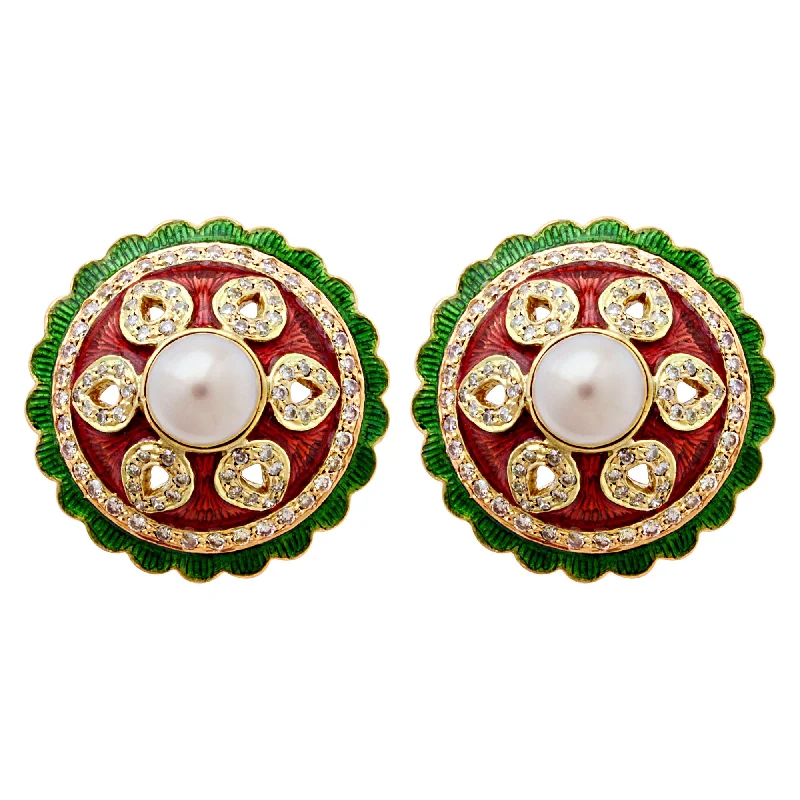 ladies-diamond-rose-gold-earrings-Earrings - Fresh Water Pearl And Diamond (enamel) (1997I)