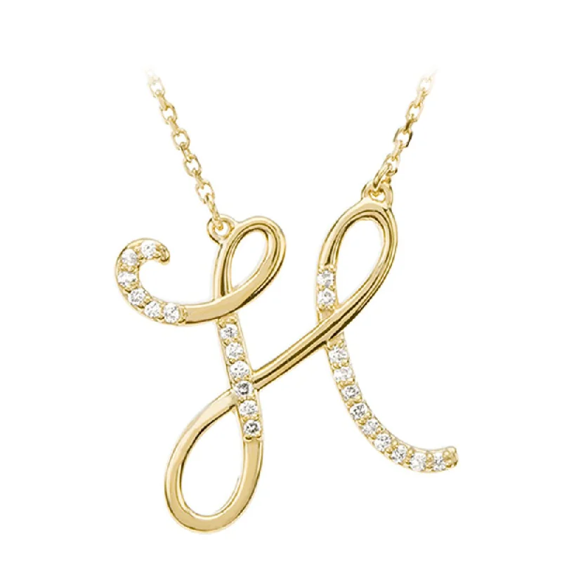 Ladies necklaces for path charm -1/8 Ctw Diamond 14k Yellow Gold Medium Script Initial H Necklace, 17in