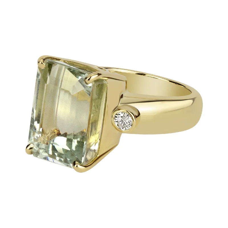 ladies-emerald-cut-platinum-rings-Ring - Green Quartz And Diamond