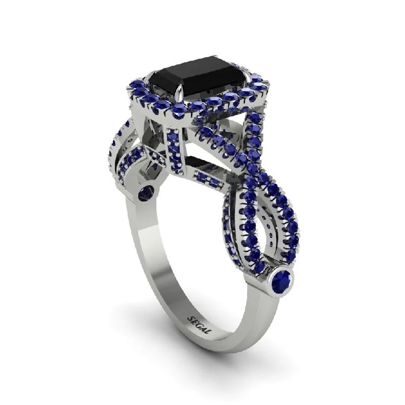 engagement-princess-cut-silver-rings-Black Diamond  Halo Radiant Splendor Engagement Ring - Kaylani No. 69