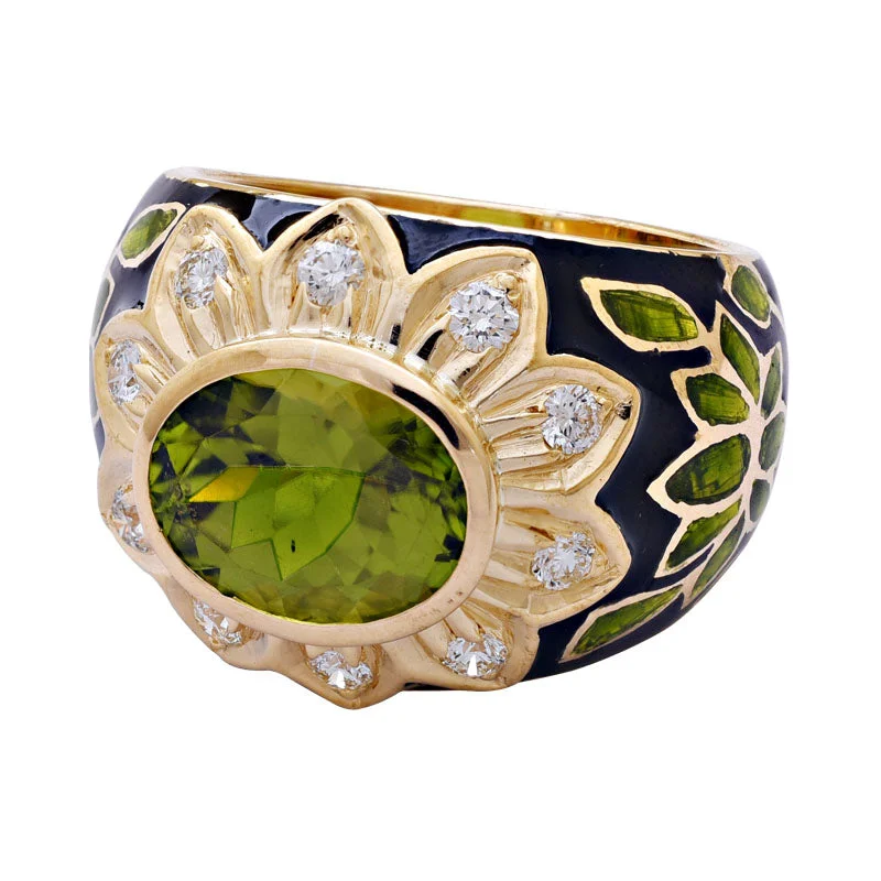 ladies-luxury-emerald-rings-Ring-Peridot and Diamond (Enamel)