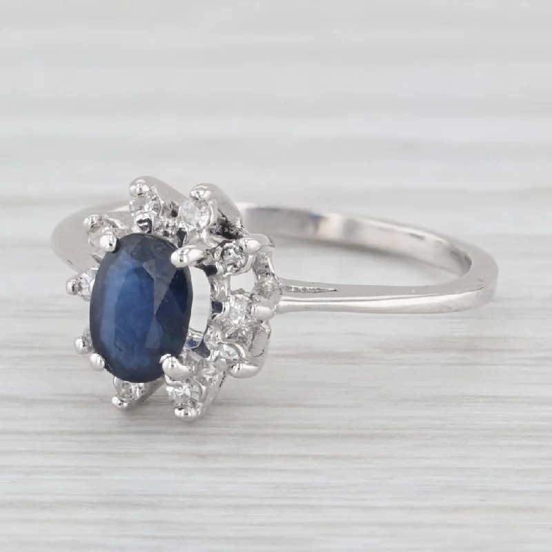 engagement-bridal-two-tone-rings-0.67ctw Oval Blue Sapphire Diamond Halo Ring 10k White Gold Size 4.5 Engagement