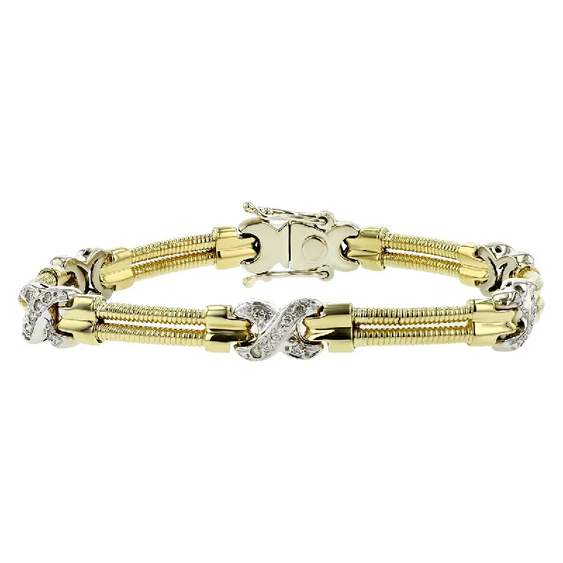 Ladies bracelets cultural flair -14K Yellow and White Gold Diamond X Link Bracelet