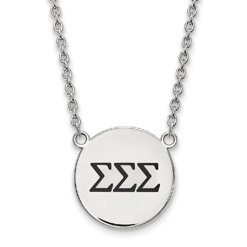 Ladies necklaces with dawn sunstone -Sterling Silver Sigma Sigma Sigma Large Enamel Greek Letters Necklace