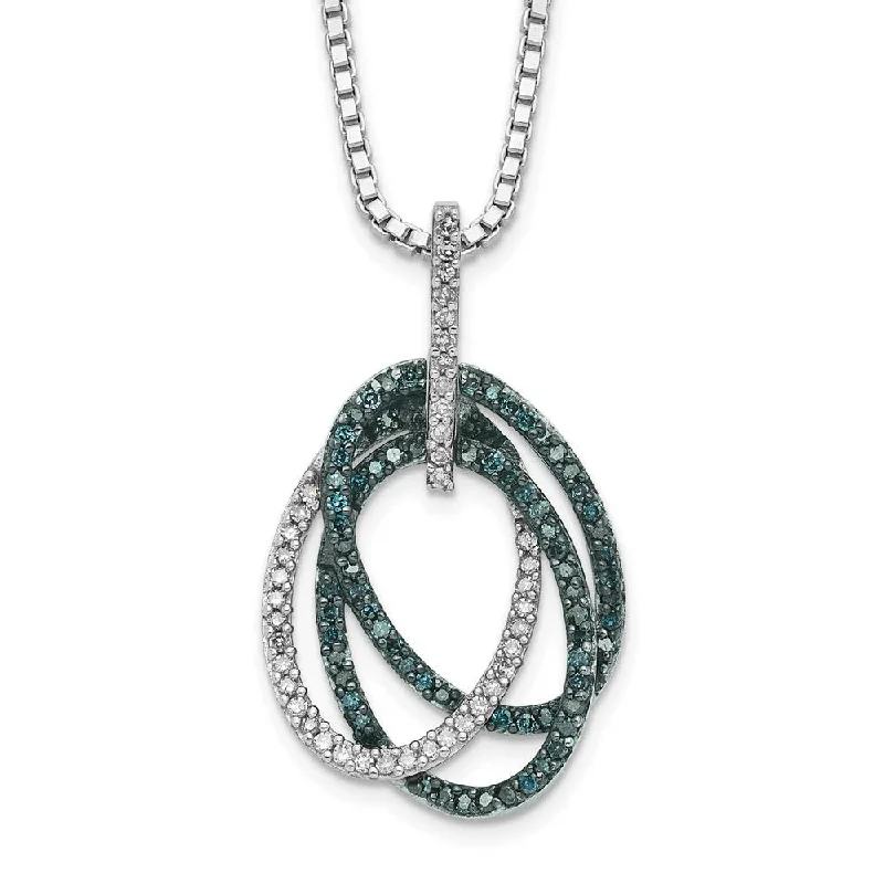 Ladies necklaces for video charm -Blue & White Diamond Triple Oval Necklace in Sterling Silver