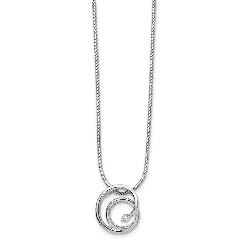 Ladies necklaces for special moments -13mm Double Circle Diamond & Rhodium Plated Silver Adjustable Necklace