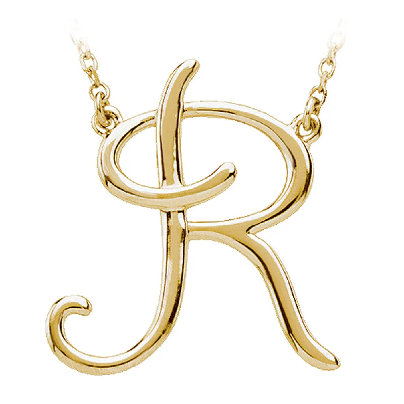 Ladies necklaces for trade vibes -14k Yellow Gold, Olivia Collection, Medium Script Initial R Necklace