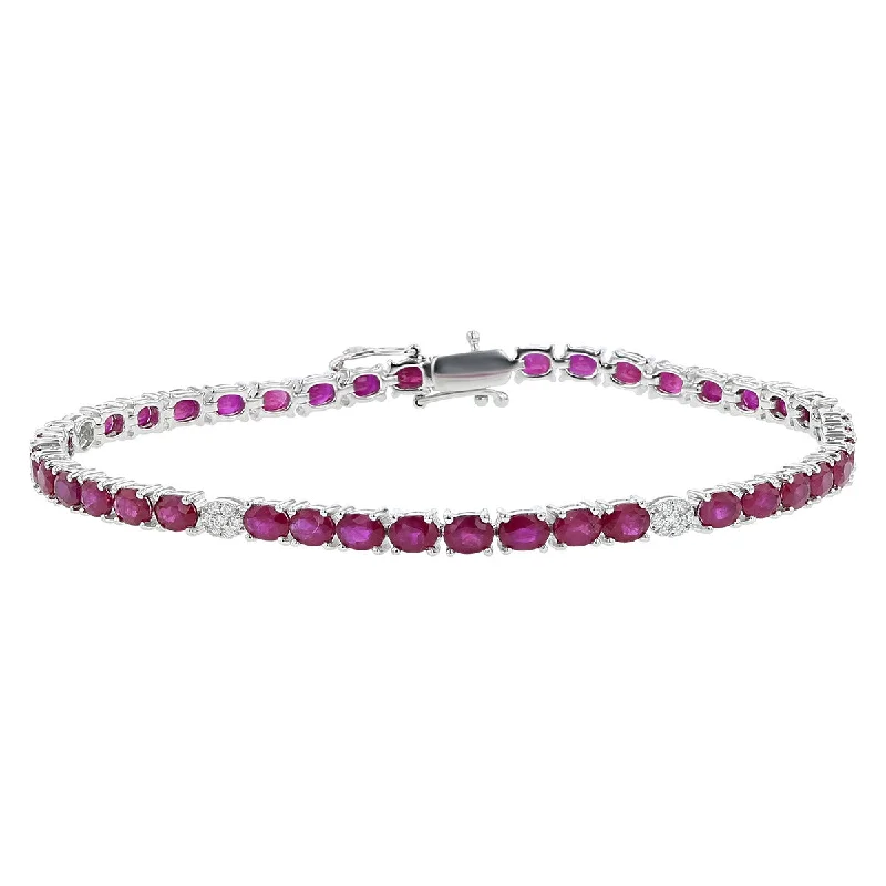 Ladies bracelets for educator vibes -14K White Gold Oval Ruby and Diamond Bracelet