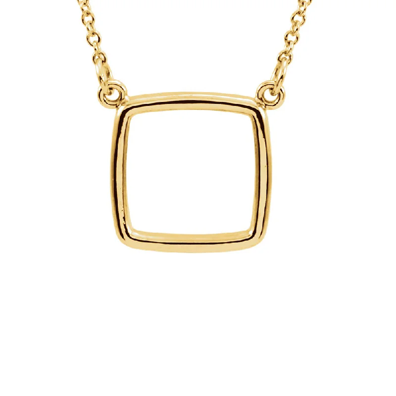 Ladies necklaces with night obsidian -Polished 13mm Cushion Square Necklace in 14k Yellow Gold, 16 Inch