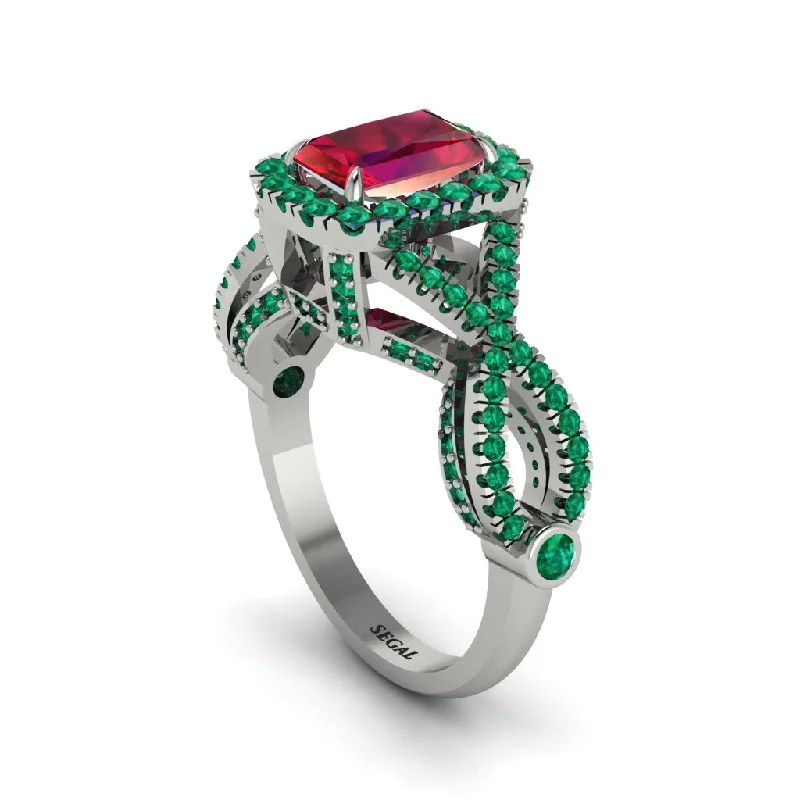 engagement-cushion-cut-white-gold-rings-Ruby  Halo Radiant Splendor Engagement Ring - Kaylani No. 27