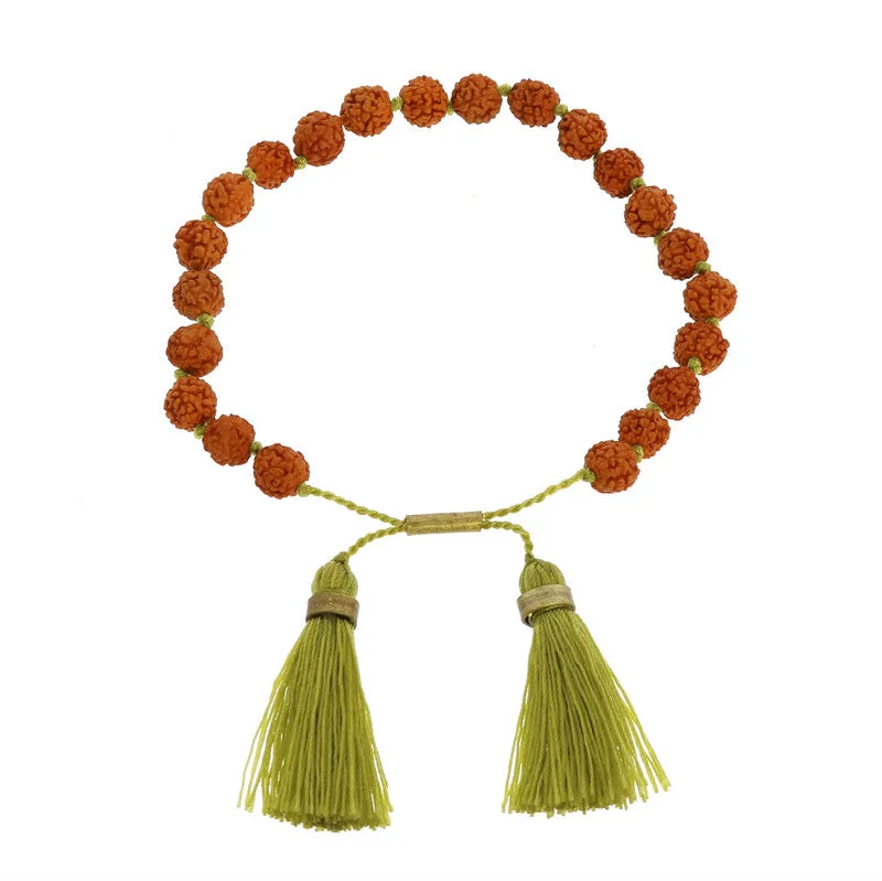 Ladies bracelets for boho elegance -Mala and Tassel Bracelet - Chartreuse