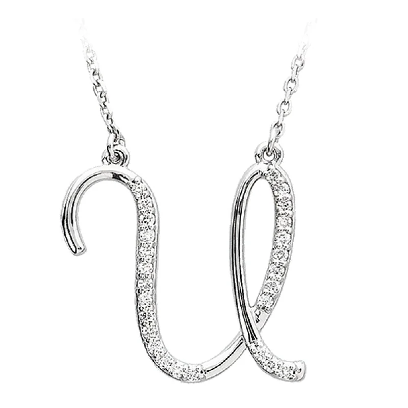 Ladies necklaces lustrous elegance -1/8 Ctw Diamond Sterling Silver Medium Script Initial U Necklace, 16in