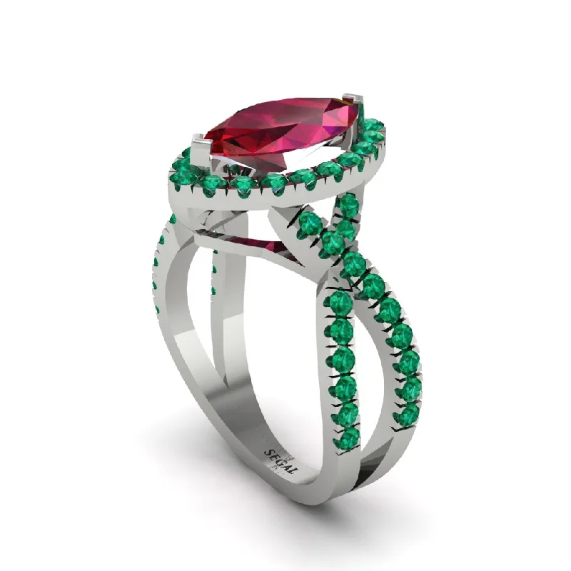 engagement-white-gold-tension-set-rings-Ruby Marquise Split Shank Engagement Ring - Carly No. 27