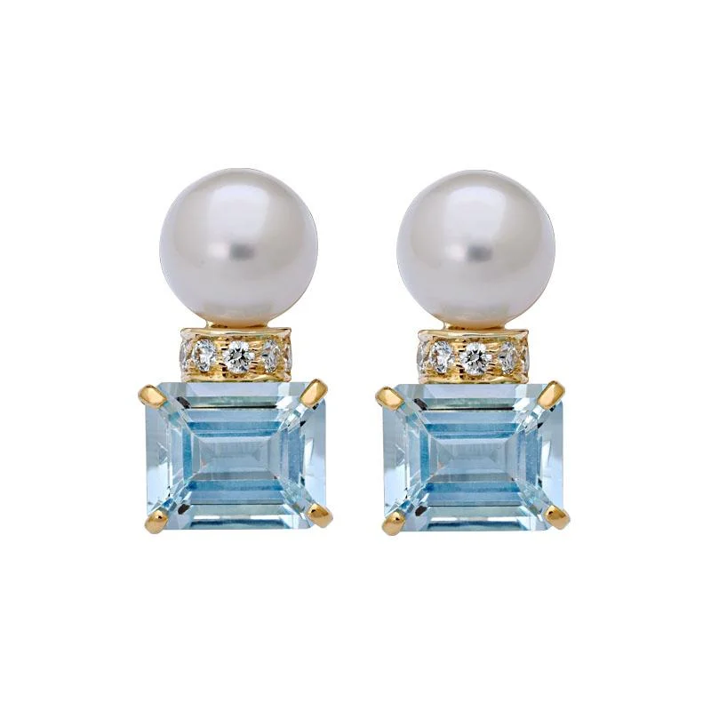 ladies-sterling-silver-mini-hoop-earrings-Earrings-Aquamarine, South Sea Pearl and Diamond  (2150F)