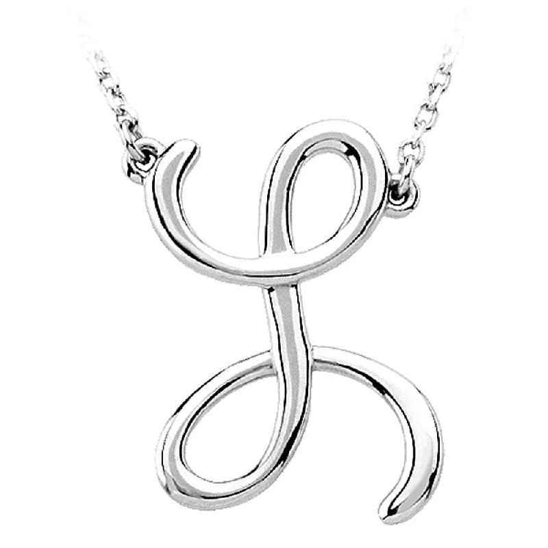 Ladies necklaces with clear zircon -14k White Gold, Olivia Collection, Medium Script Initial L Necklace