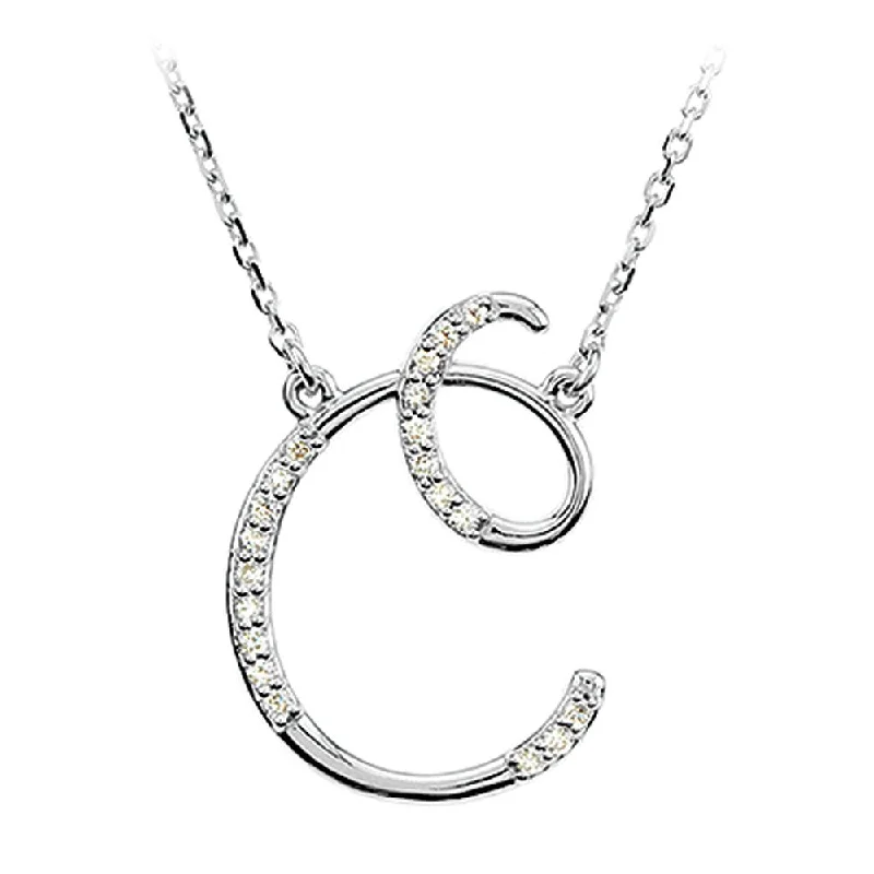 Ladies necklaces for seaside charm -1/10 Ctw Diamond 14k White Gold Medium Script Initial C Necklace, 17in