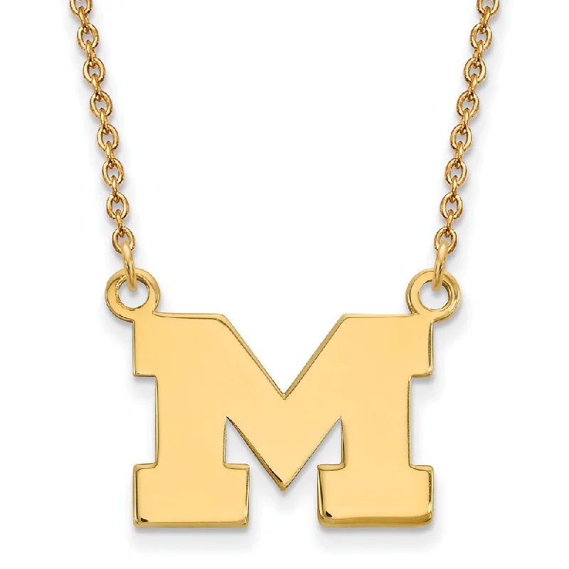 Ladies necklaces for award vibes -14k Gold Plated Silver U of Michigan Small Initial M Pendant Necklace