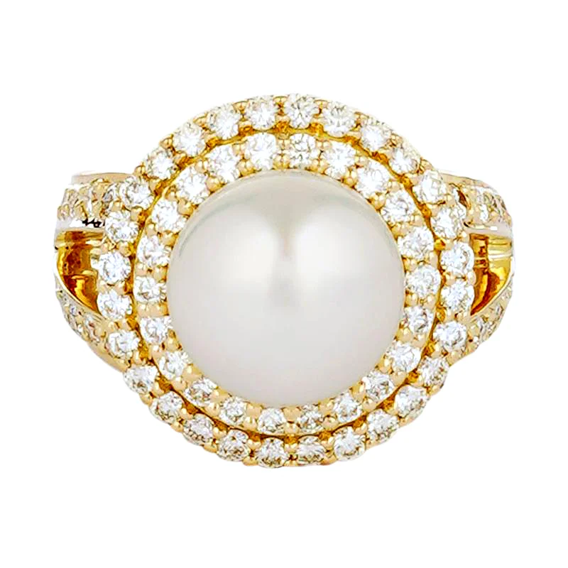 ladies-radiant-cut-emerald-rings-Ring - South Sea Pearl and Diamond