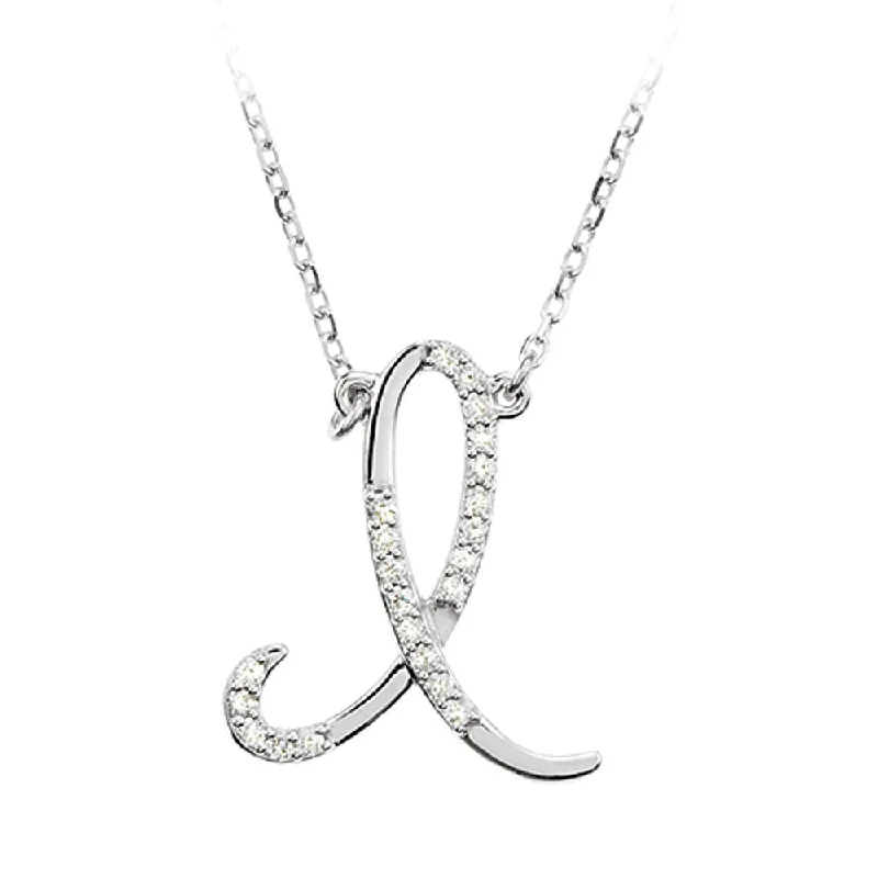 Ladies necklaces with streak pendants -1/10 Ctw Diamond 14k White Gold Medium Script Initial I Necklace, 17in