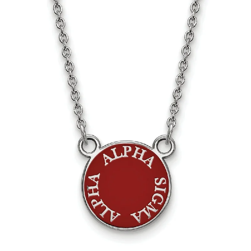 Ladies necklaces stylish charm -Sterling Silver Alpha Sigma Alpha Small Enamel Disc Necklace