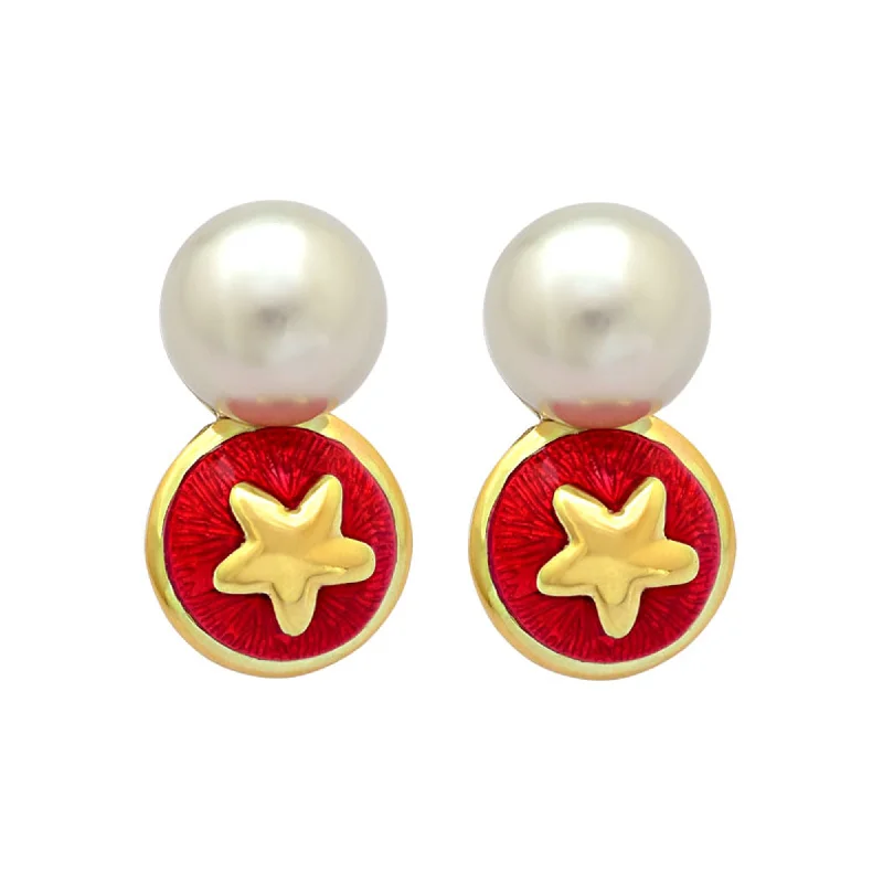 ladies-cross-dangle-earrings-Earrings- South Sea Pearl (enamel) (5HM)