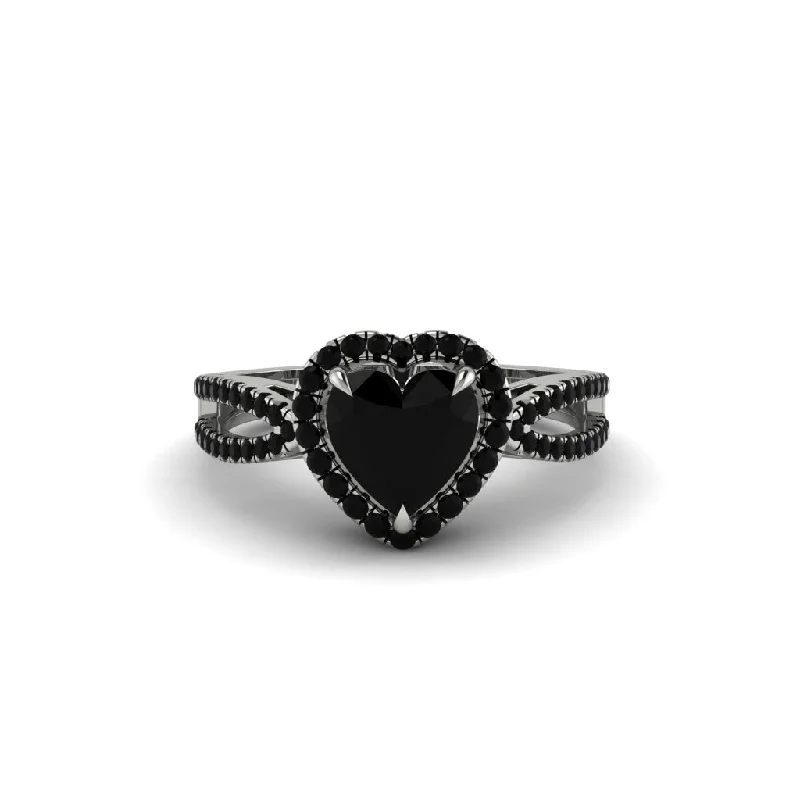 engagement-custom-gold-rings-Heart's Black Diamond Embrace Engagement Ring - Alison No. 39