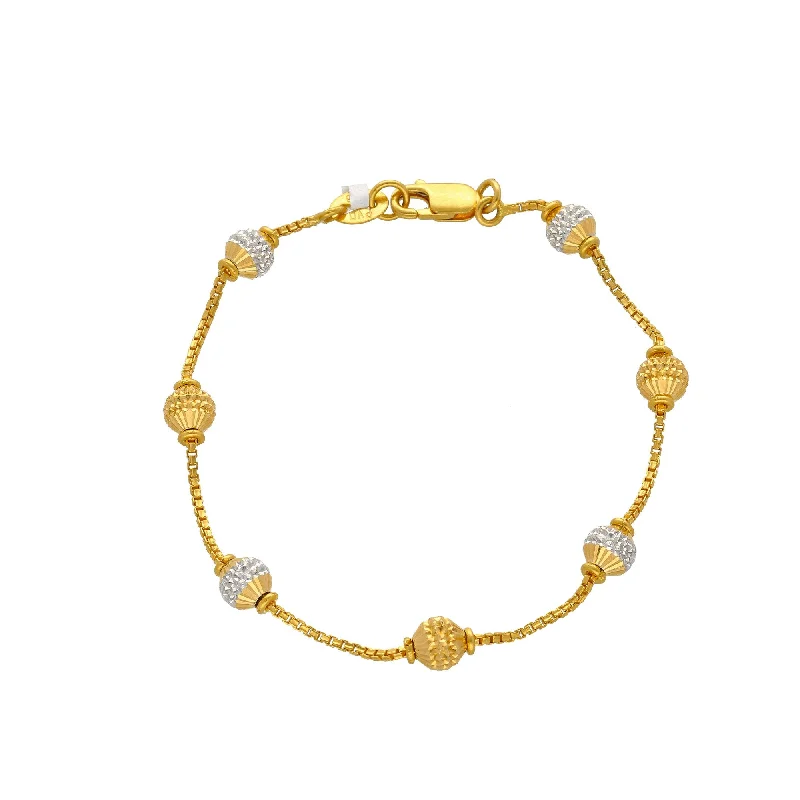 Ladies bracelets for free elegance -22K Multi Tone Gold Bracelet W/ Boxlink Chain & Accent Spindle Beads