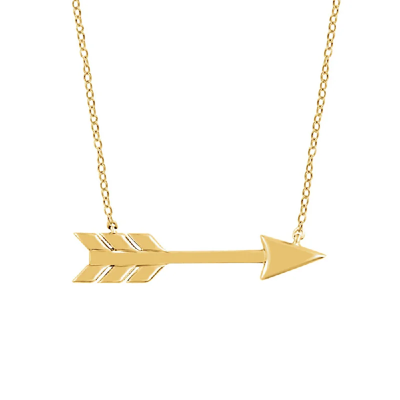 Ladies necklaces for craft vibes -Dainty Horizontal Arrow Necklace in 14k Yellow Gold, 18 Inch