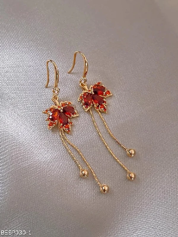 ladies-flower-ear-cuff-earrings-Maple leaf tassel earrings