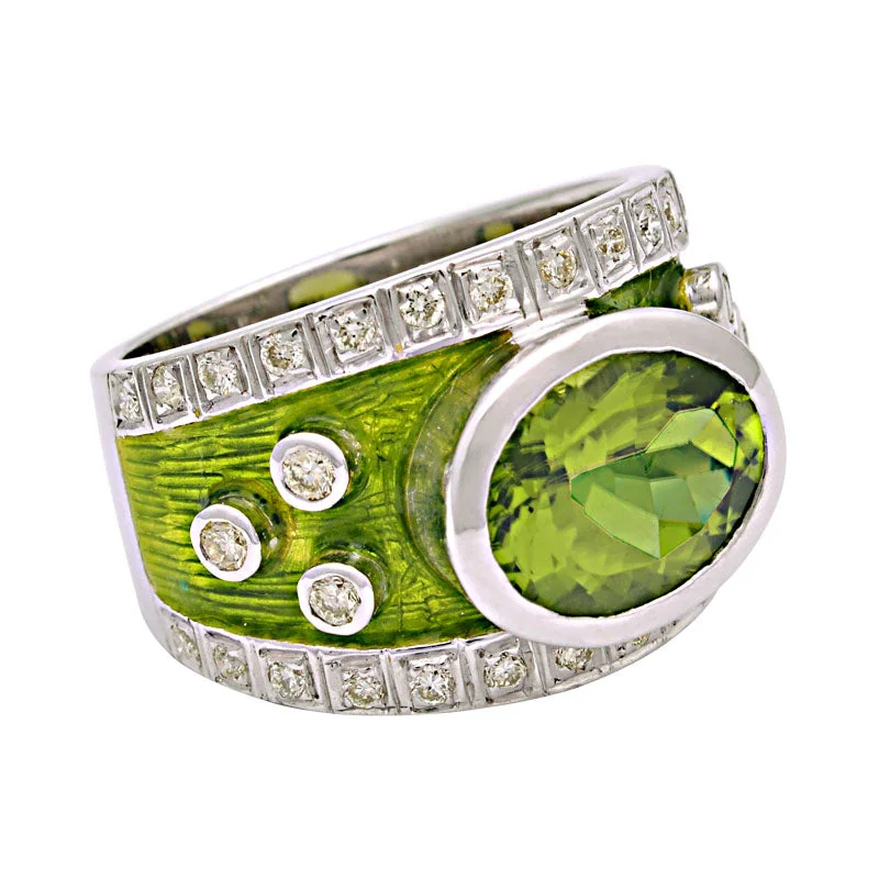 ladies-emerald-cluster-rings-Ring-Peridot and Diamond (Enamel)