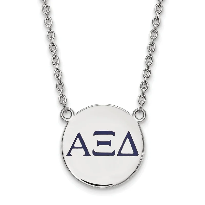 Ladies necklaces with ash apatite -Sterling Silver Alpha Xi Delta Lg Blue Enamel Greek Letters Necklace